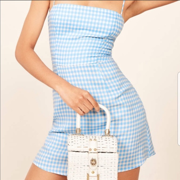 SOLD Reformation Preston Gingham Blue White Mini - Picture 2 of 8